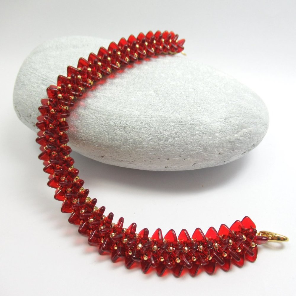 Red and gold handwoven bracelet